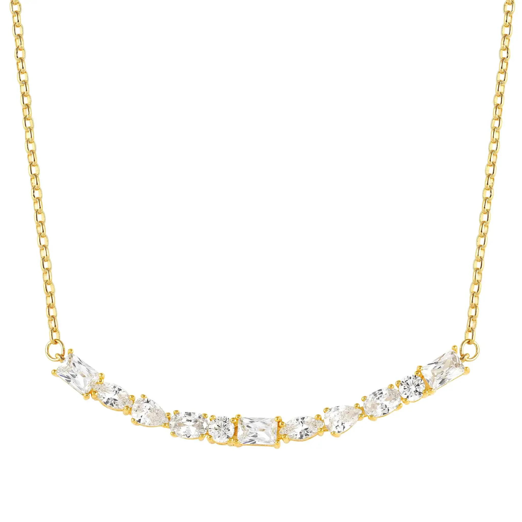 COLOR WAVE necklace in 925 sterling silver and cubic zirconia (WHITE Fin. Yellow gold)
