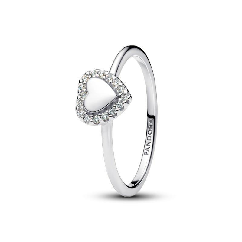 Engravable heart sterling silver ring with clear cubic zirconia