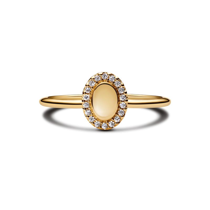 Engravable 14k gold-plated ring with clear cubic zirconia
