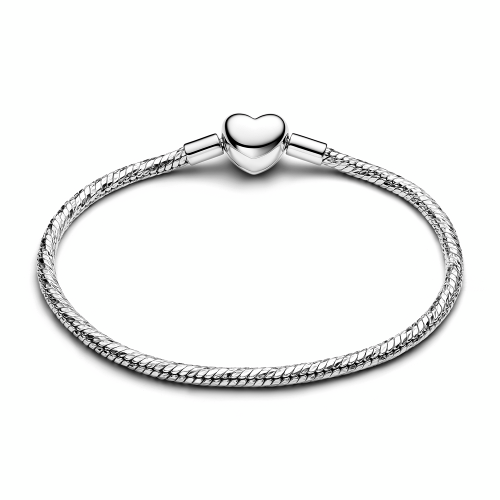 Faceted snake chain sterling silver bracelet with engravable heart clasp Faceted snake chain sterling silver bracelet with engravable heart clasp