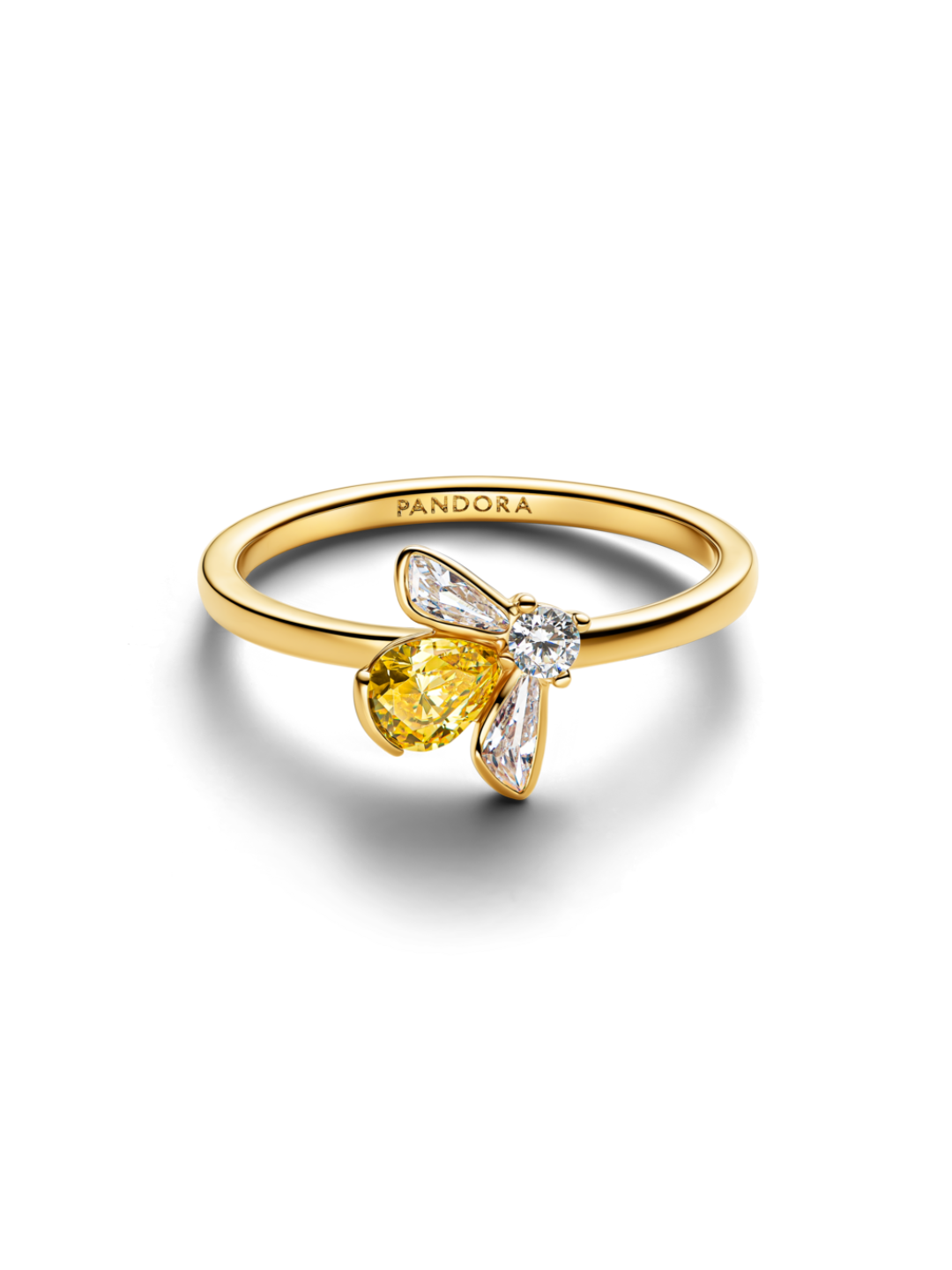 Bee 14k gold-plated ring with vibrant yellow and clear cubic zirconia