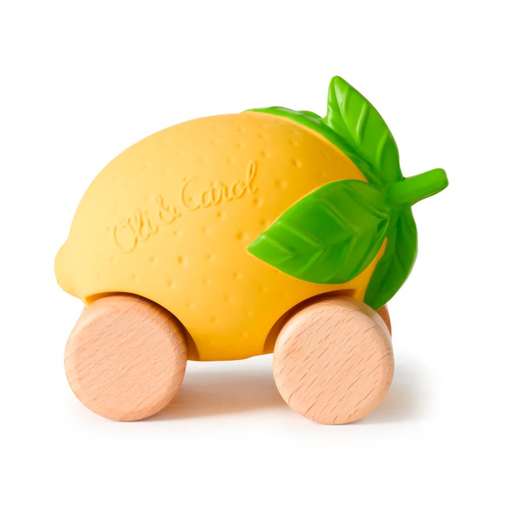 Машинка Lou the Lemon, игрушка-прорезыватель на деревянных колёсах