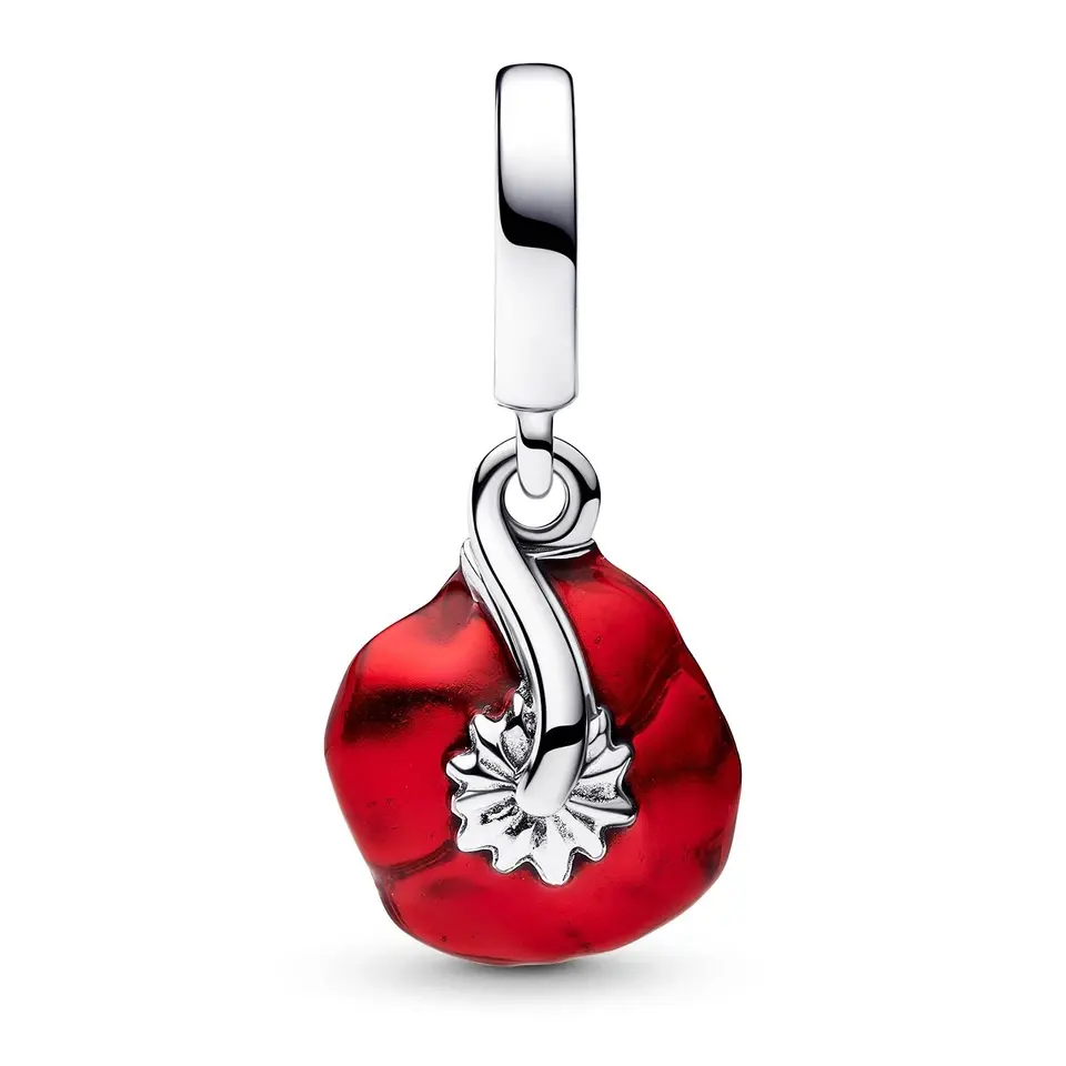 Flower sterling silver dangle with black crystal and red enamel