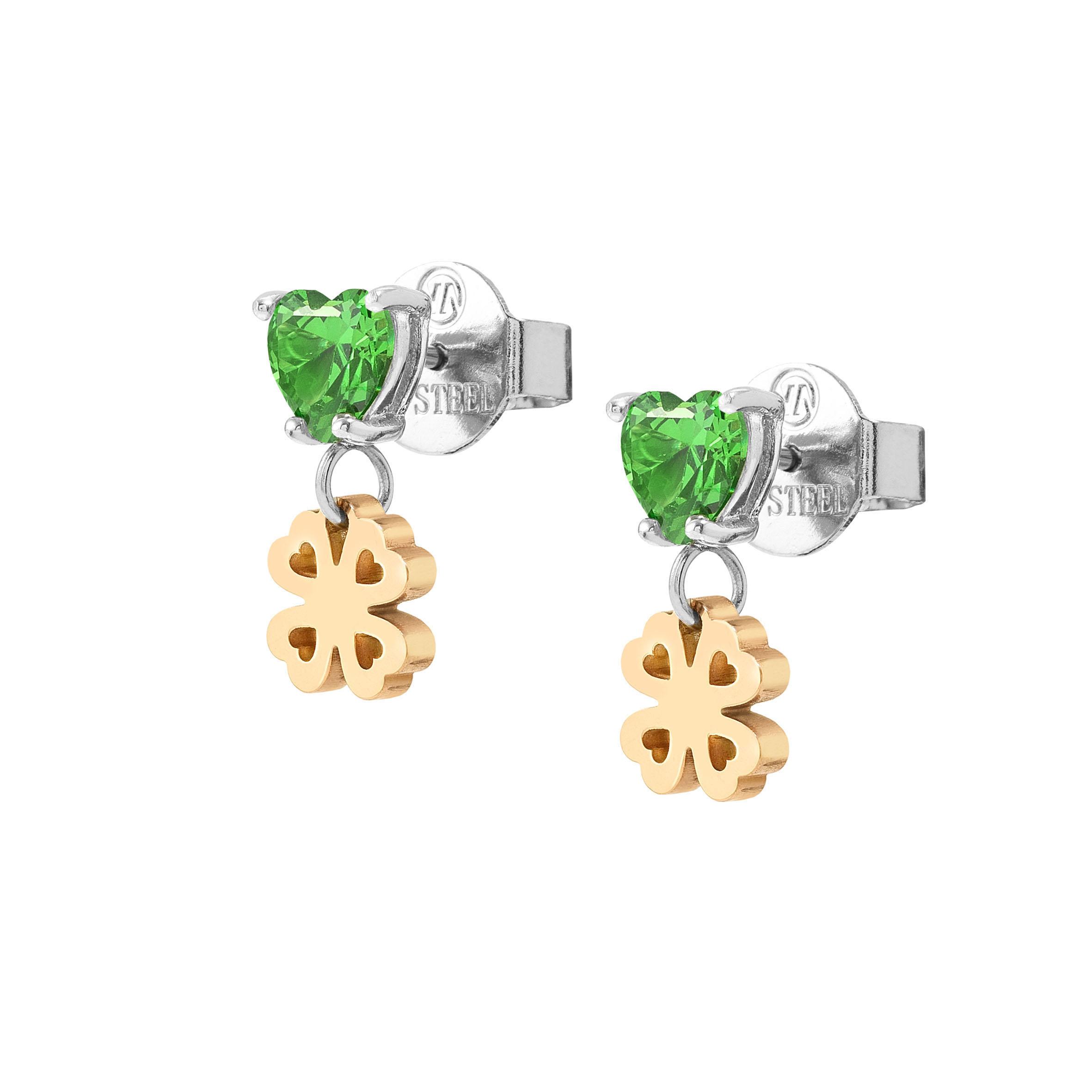 PRINCIPESSINA earrings in steel with BI-TONE fin, and cubic zirconia (006_four-leaf clover)