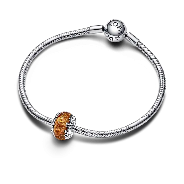 Серебряная подвеска Disney  The Lion King с блестящим авантюрином и муранским стеклом ярко-оранжевого цвета