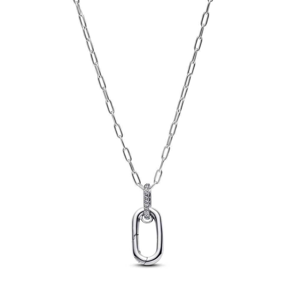 Sterling silver openable link pendant necklace with clear cubic zirconia