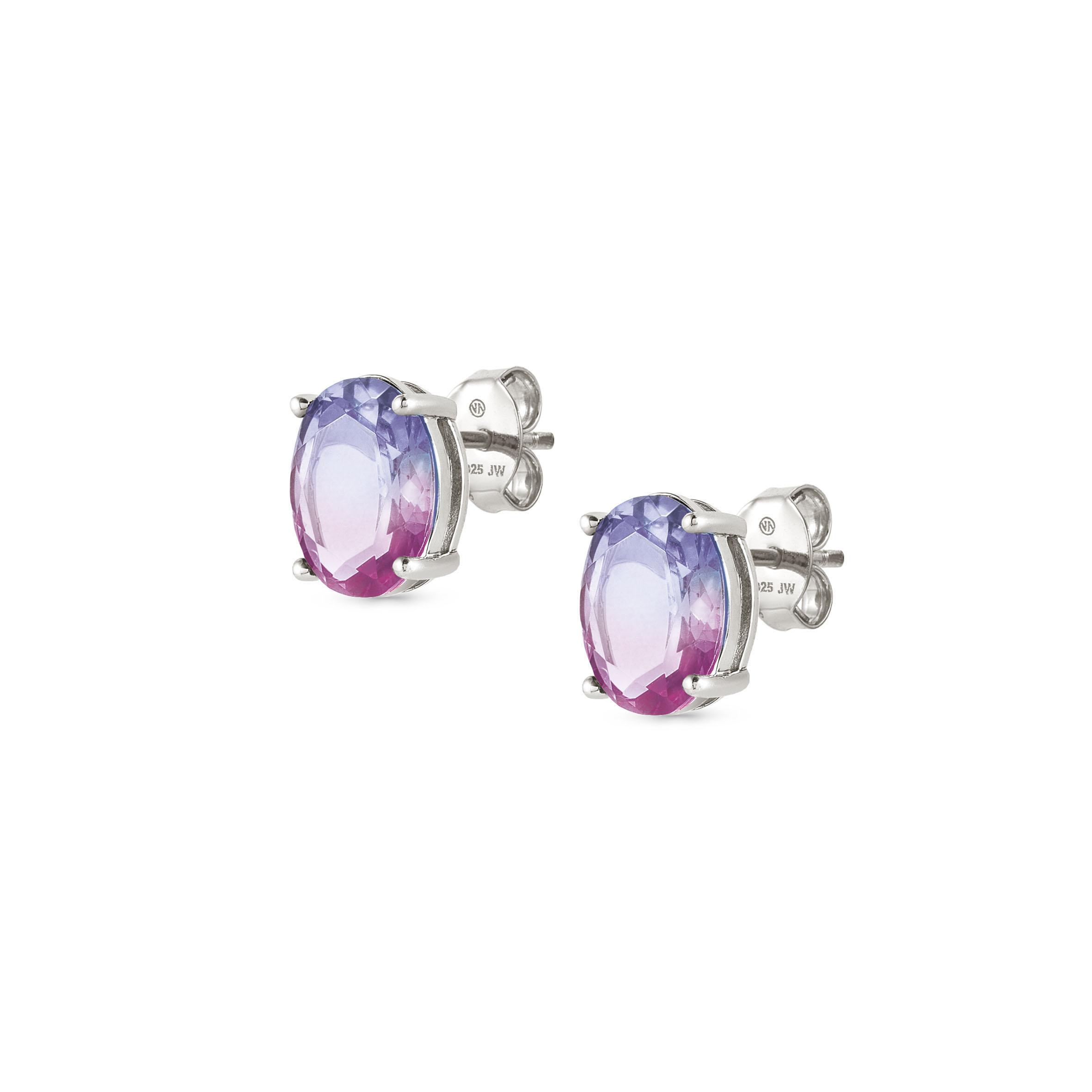 SYMBIOSI earrings in 925 sterling silver and BICOLOR stones (028_PINK-PURPLE fin, Silver)