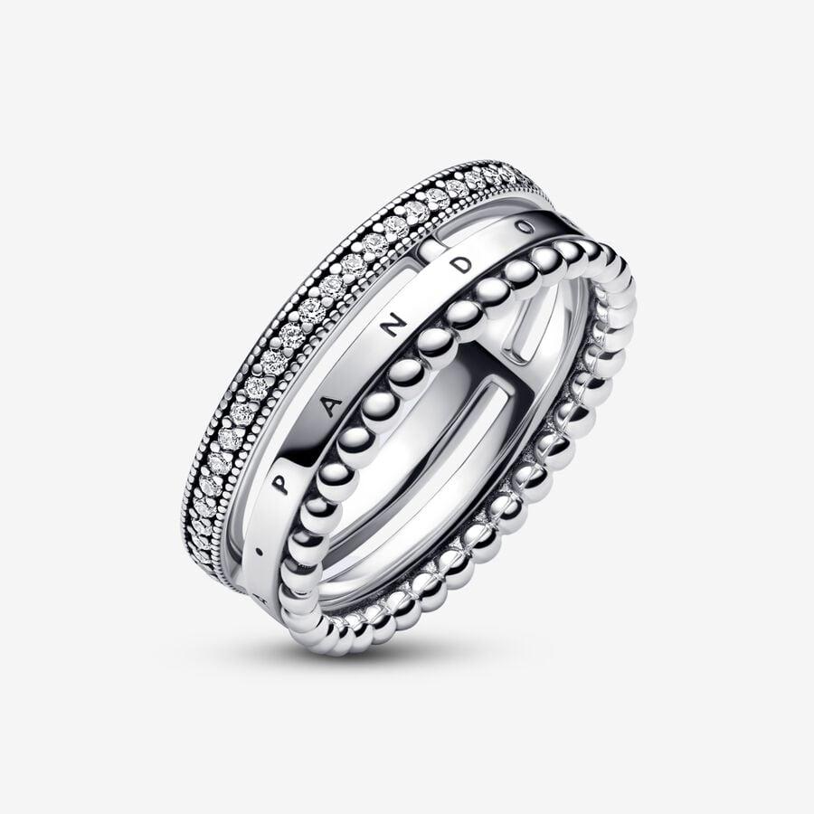 Серебряное кольцо PANDORA с логотипом и прозрачным кубическим цирконием
