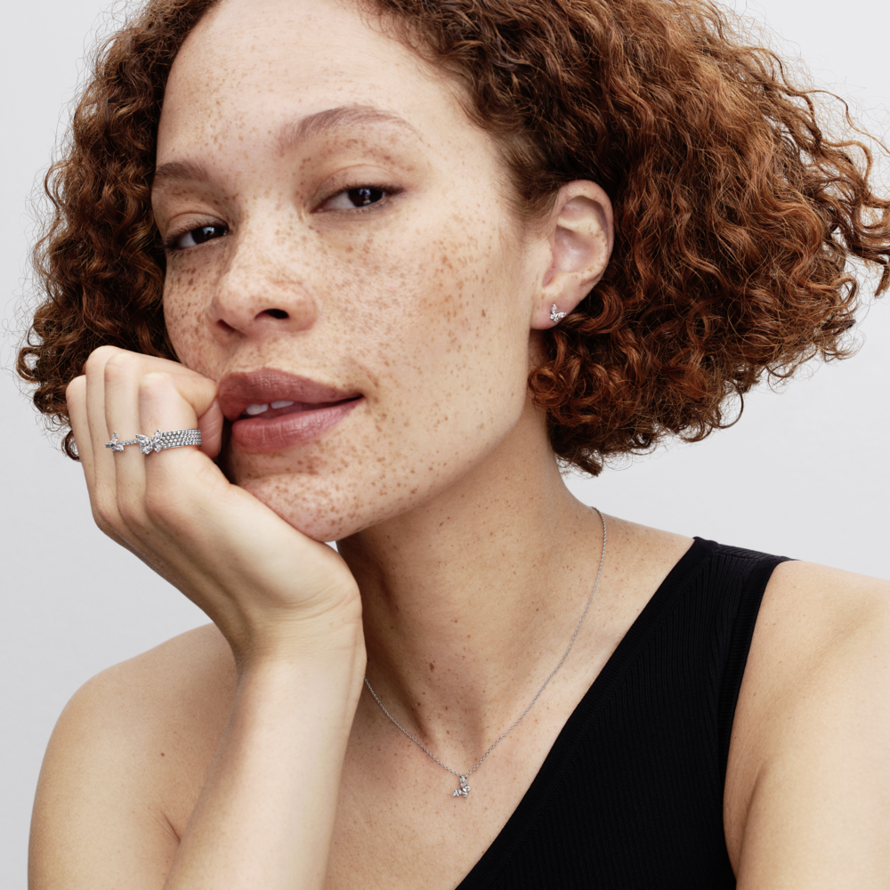 Butterfly sterling silver collier with clear cubic zirconia