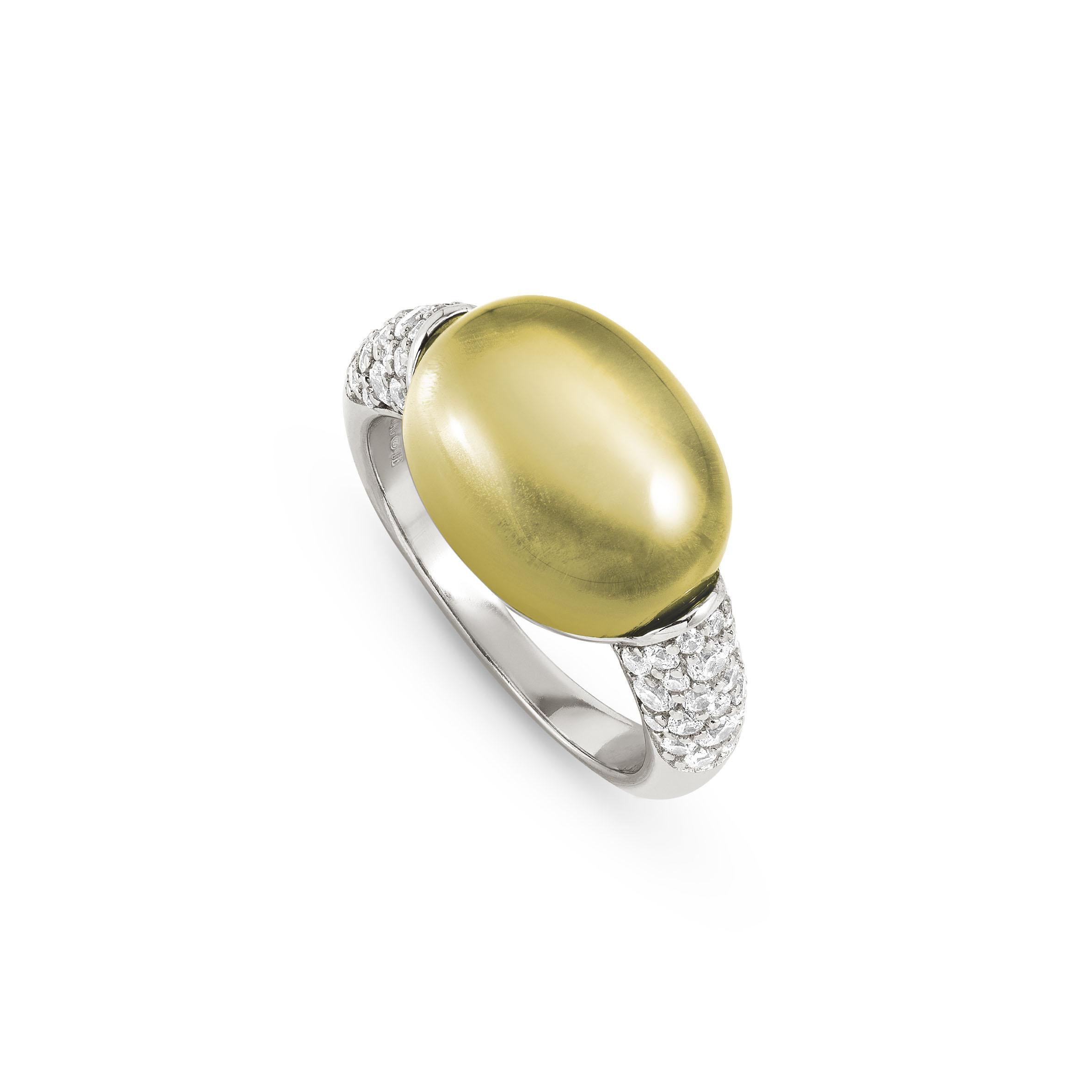 MYRADIANCE ring ed  PRECIOUS in 925 silver (LARGE)  white topaz and natural stone (010_Lemon  Quartz-006_Size 15)