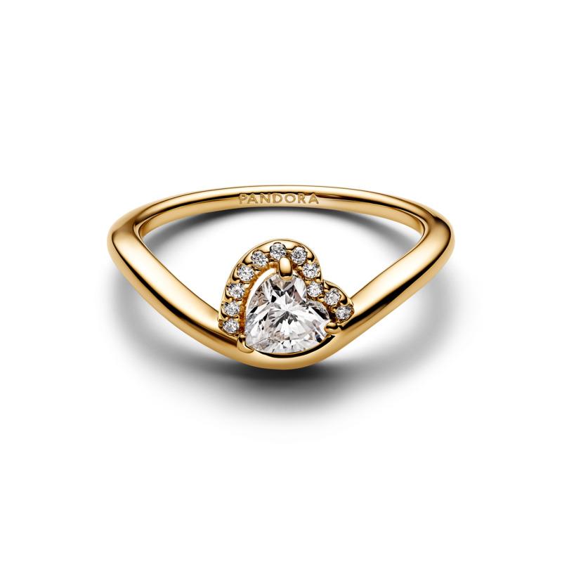 Wave heart 14k gold-plated ring with clear cubic zirconia
