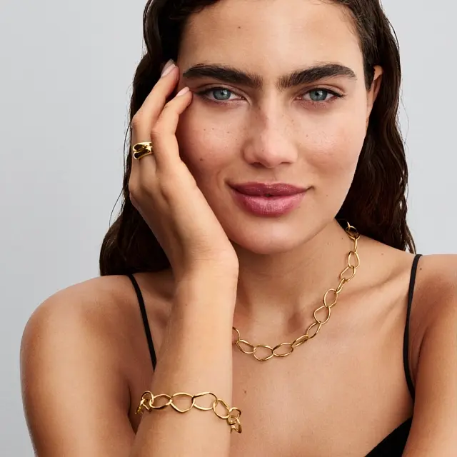 Organically shaped link 14k gold-plated necklace