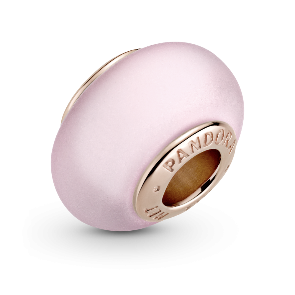 14k Rose gold-plated charm with frosted pink Murano glass