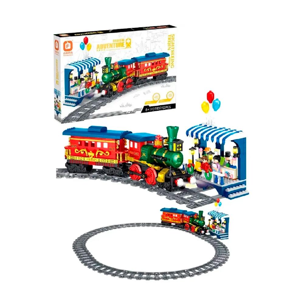 Конструктор Ретро поезд с железной дорогой, 732 детали FC1703 Конструктор Ретро поезд с железной дорогой, 732 детали FC1703
