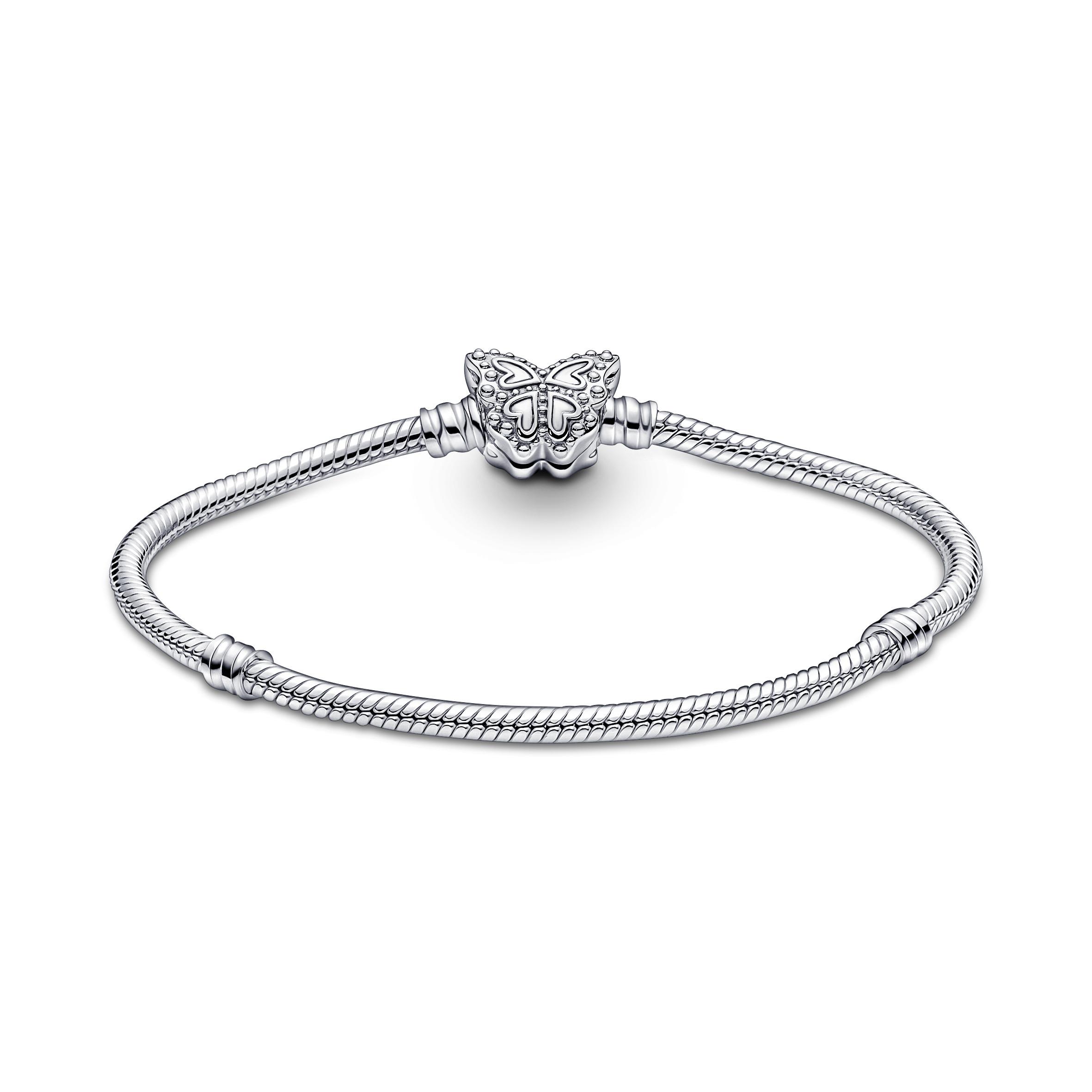 Браслет змейка из стерлингового серебра и застежкой-бабочкой с прозрачным кубическим цирконием