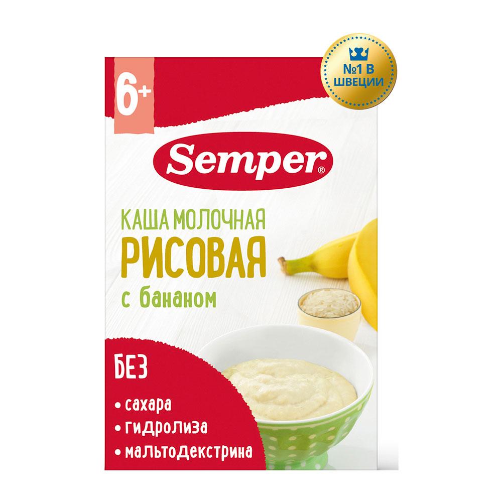 Каша Semper молочная рисовая банан 6м+ 180 гр