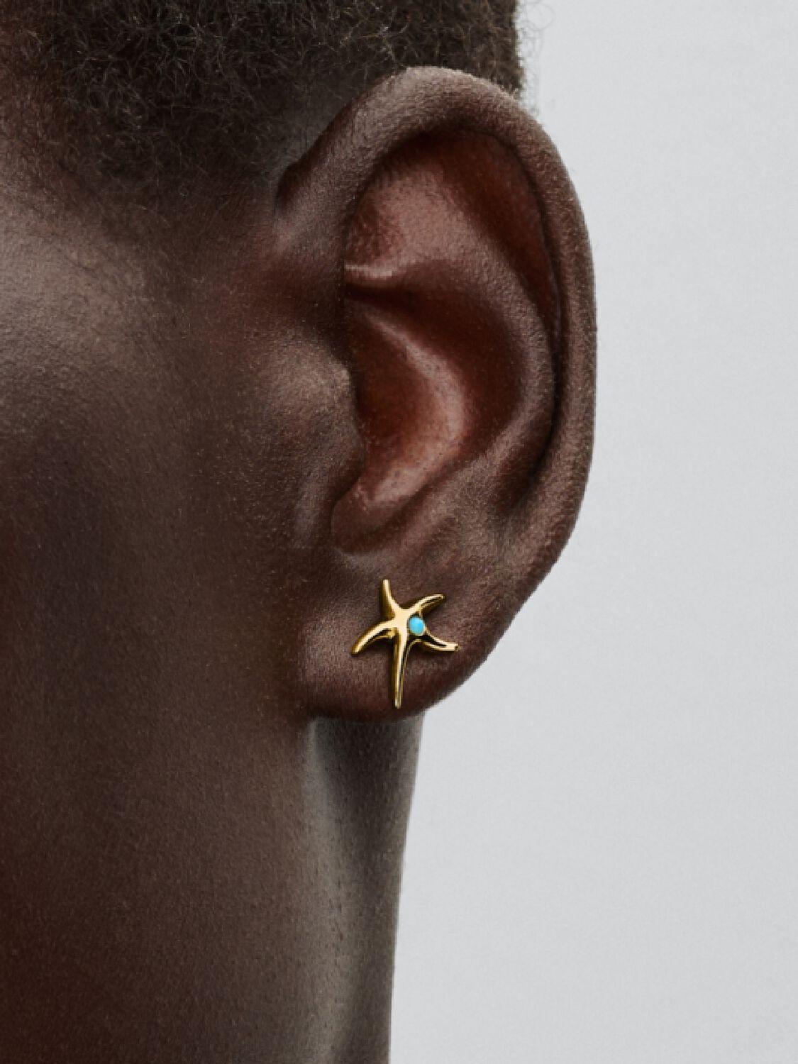 Starfish 14k gold-plated stud earrings with capri blue crystal