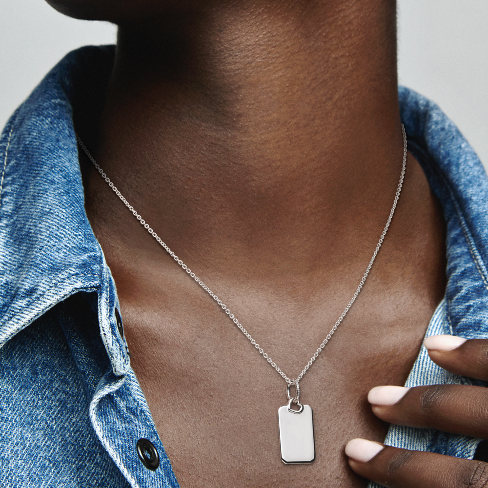 Engravable rectangle sterling silver pendant