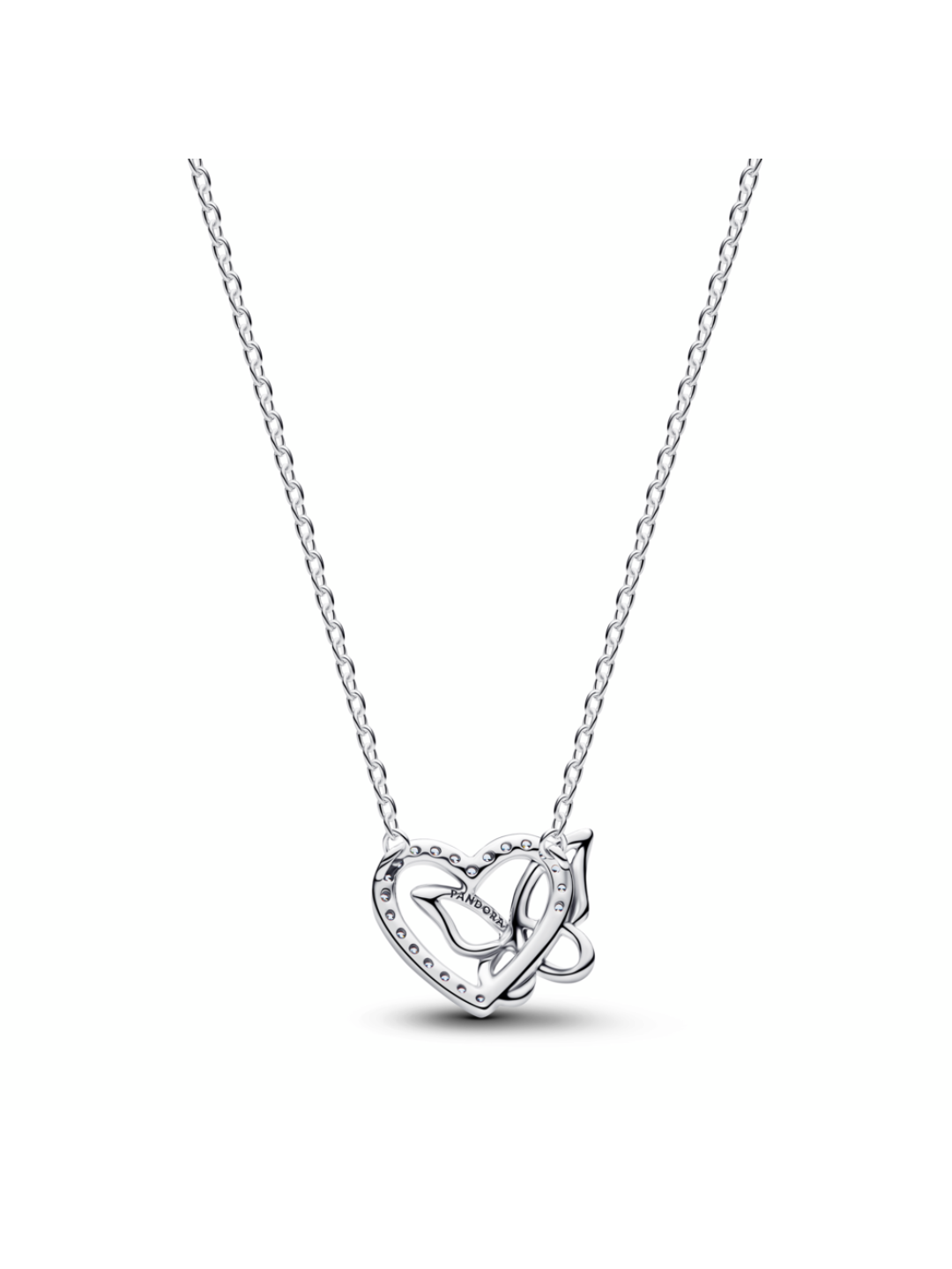 Heart and butterfly sterling silver collier with clear cubic zirconia