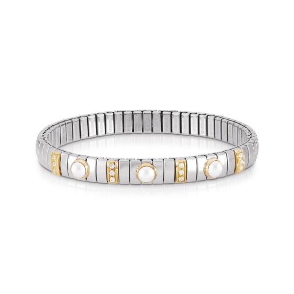 EXTENSION N.Y. Bracelet (S) in stainless steel with 18k gold, Cubic Zirconia and stones (White Pearl)0