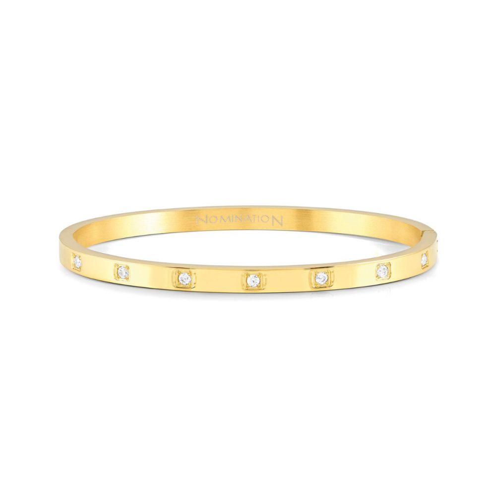 PRETTY BANGLES bracelet in steel and SQUARE cz (LARGE SIZE) (012_Yellow Gold)