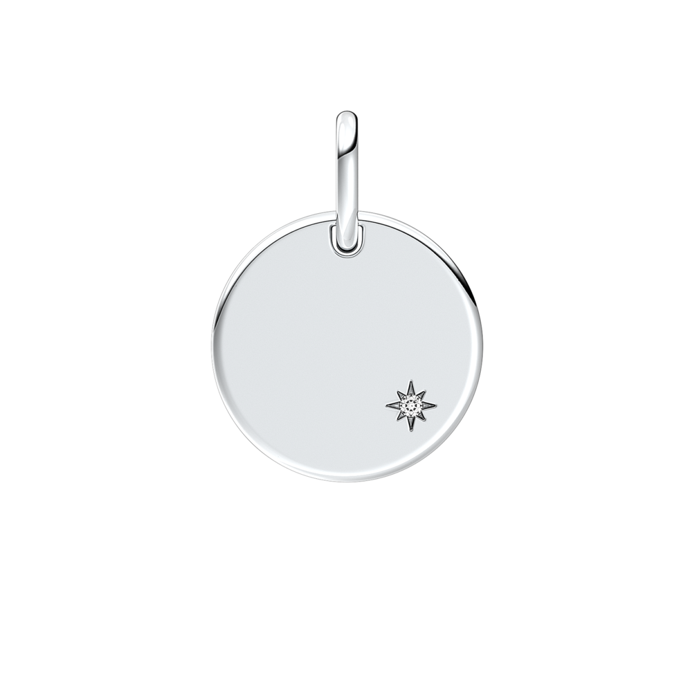 Engravable round sterling silver pendant with 0.012 ct TW G-I VS+ round brilliant very good cut lab-grown diamonds