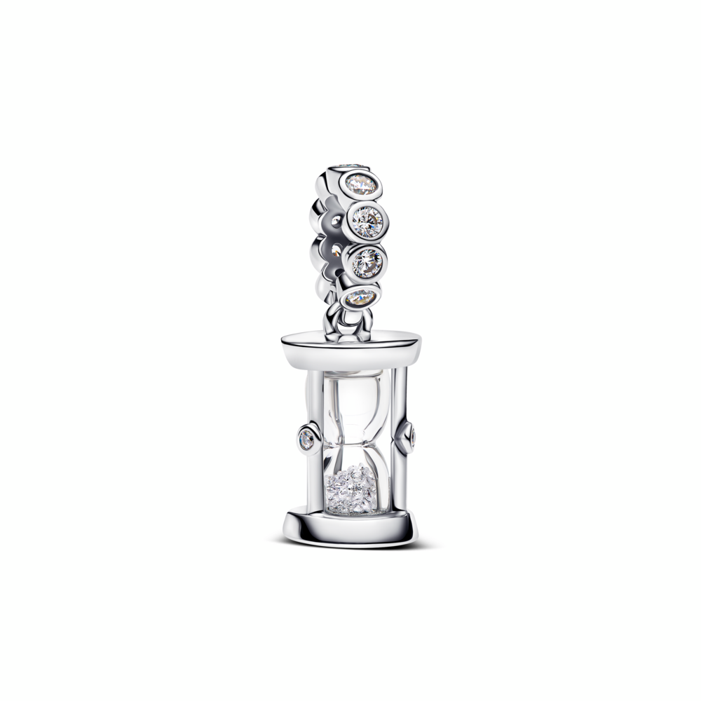 Hourglass sterling silver dangle with clear cubic zirconia and glass Hourglass sterling silver dangle with clear cubic zirconia and glass