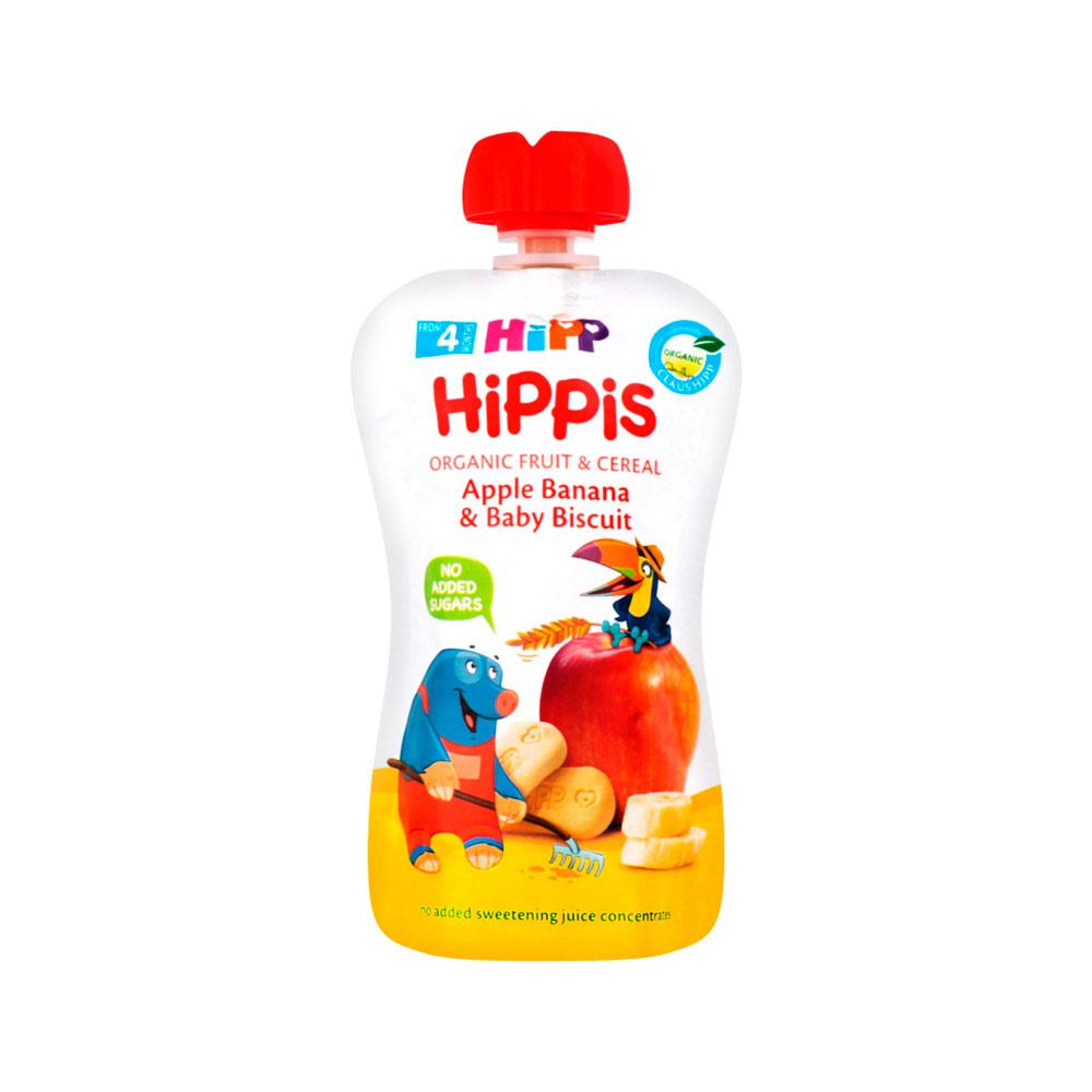 Пюре HiPP из яблок бананов с печеньем 6м+ 100 гр